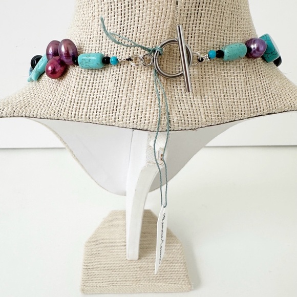 NWT Genuine Lapis, Cherry Quartz, Turquoise, Murano Glass, Black Onyx Necklace - Picture 5 of 6